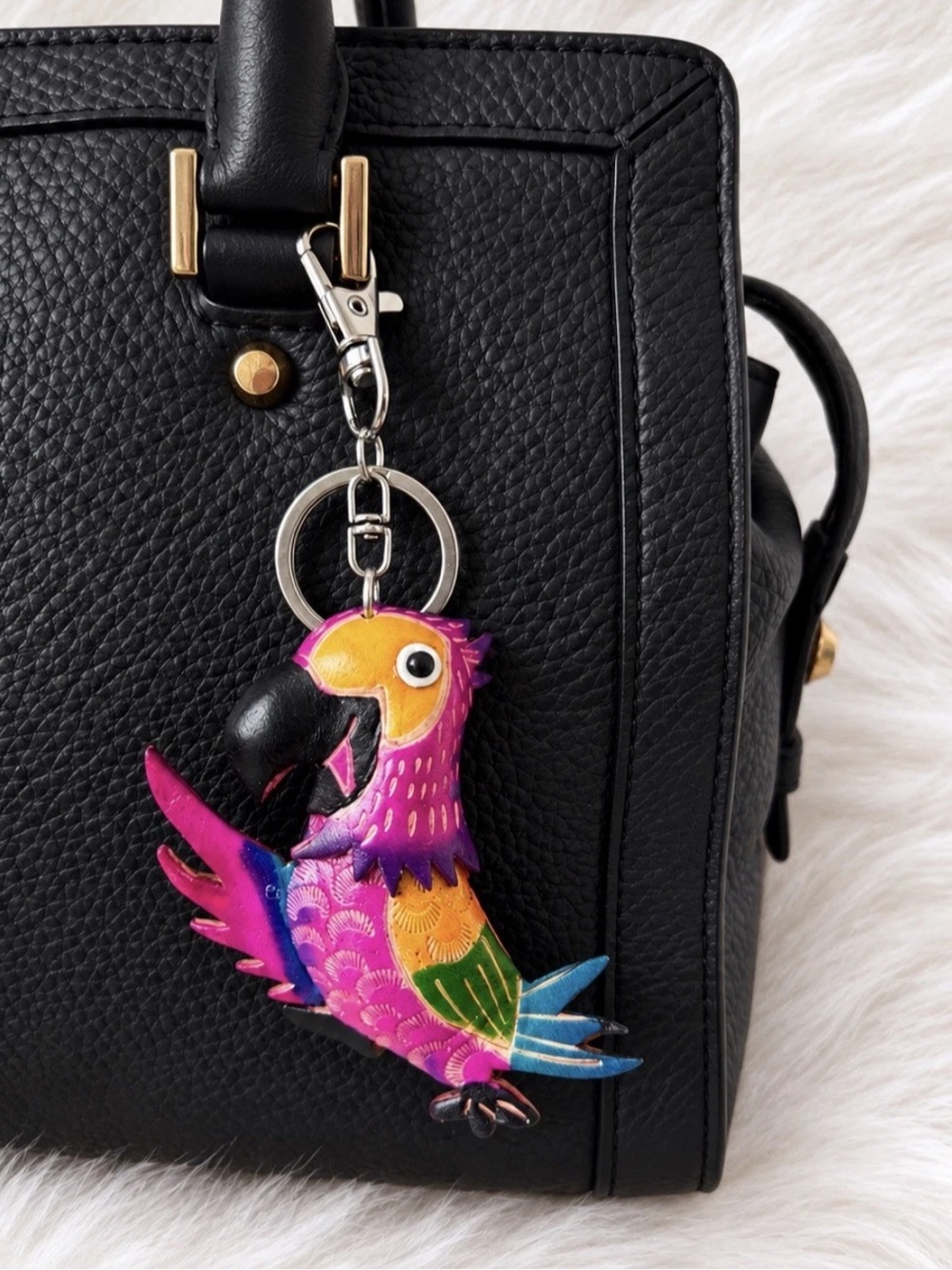 Leather Parrot Bird Keychain Bag Charm Key Ring Handmade Gift New